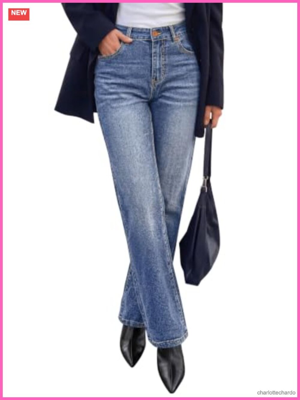 High Waisted Straight Leg Stretch Denim Jeans Relaxed Fit
